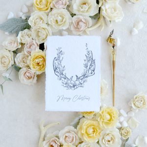 Letterpress Floral Antlers Christmas Card (Charcoal)